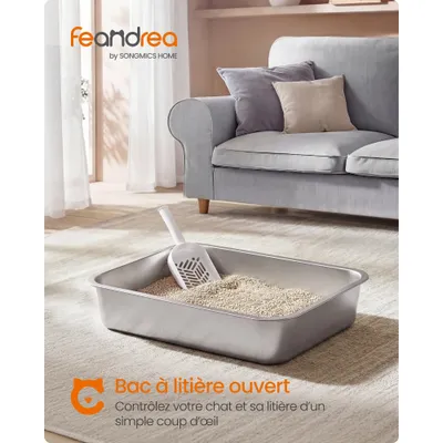 Feandrea - Bac à Litière - Acier Inoxydable Ouvert