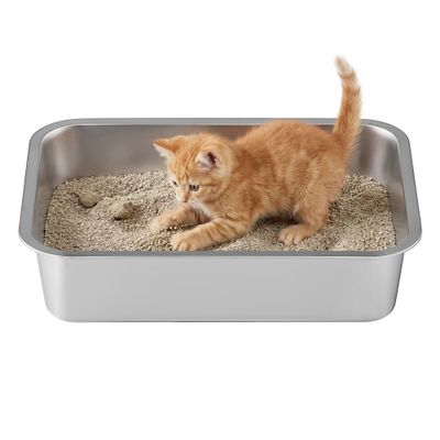 Feandrea Bac à Litière pour Chats en Acier Inoxydable, Ouvert