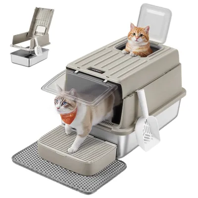 Feandrea Bac à Litière pour Chat, en Acier Inoxydable, Jusqu’à 15 kg