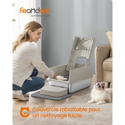 Feandrea - Bac à Litière - Acier Inoxydable