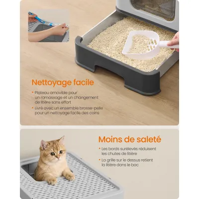FEANDREA - Bac à Litière Chat - Acier Inoxydable Tiroir