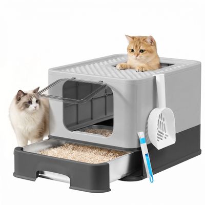 FEANDREA - Bac à Litière Chat - Acier Inoxydable Tiroir