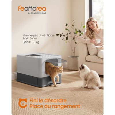 FEANDREA - Bac à Litière Chat - Acier Inoxydable Tiroir