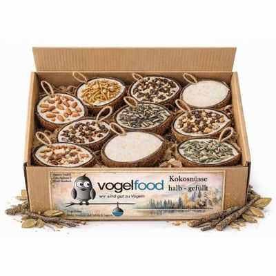 Gefüllte halbe Kokosnüsse für Wildvögel Marke Vogelfood