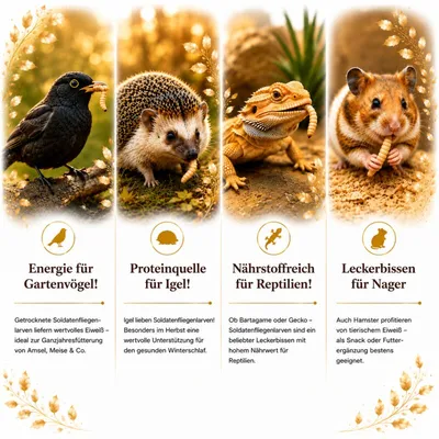 Getrocknete Soldatenfliegenlarven im Eimer Futtermittel Getrocknete Soldatenfliegenlarven im Eimer Futtermittel