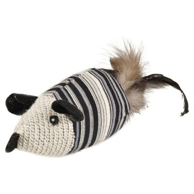 Flamingo Katzenspielzeug Pirin Ratte mit Federn schwarz/weiß