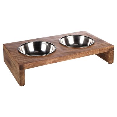 Flamingo Futter- und Trinknapf Duo Dinner silber/braun für Katzen