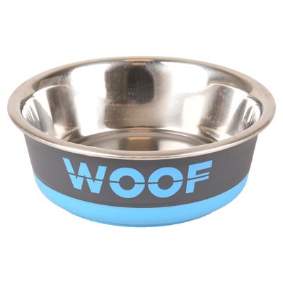 Flamingo Futter- und Trinknapf Woof dunkelgrau/blau/silber