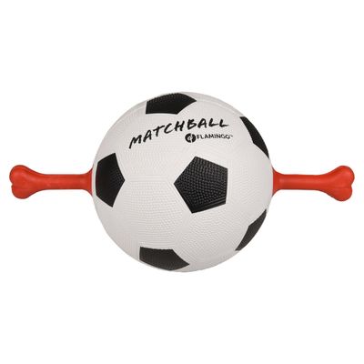 Flamingo Hundespielzeug Matchball Fußball mit roten Griffen