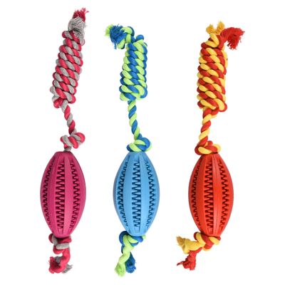 Flamingo Hundespielzeug Dental Gummi Rugbyball mit Seil