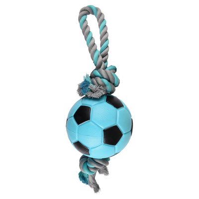 Flamingo Hundespielzeug TPR Sporty Fußball + Seil blau