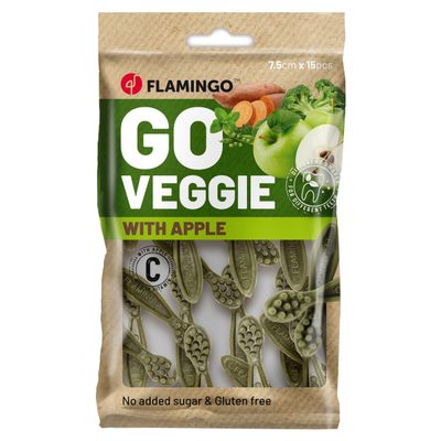 Flamingo Hundesnack Veggie Zahnbürste mit Apfel grün