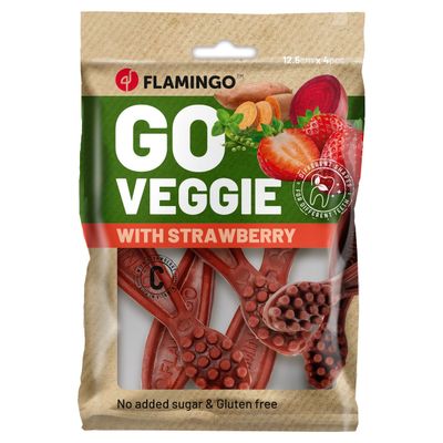Flamingo Hundesnack Veggie Zahnbürste mit Erdbeere rot