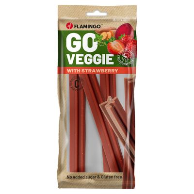 Flamingo Hundesnack Veggie Stick mit Erdbeere rot