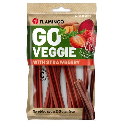 Flamingo Hundesnack Veggie Stick mit Erdbeere rot