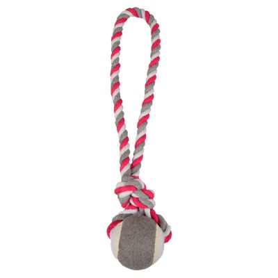 Flamingo Hundespielzeug Jim Ziehtau Tennisball Baumwolle rot/weiß