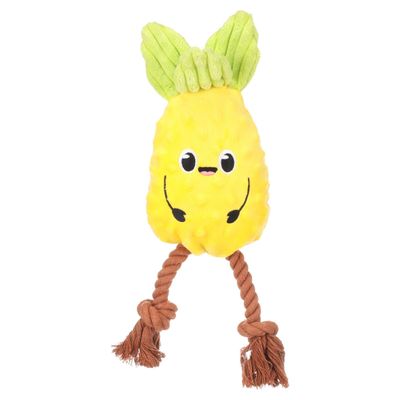 Flamingo Hundespielzeug Bubto Ananas mit Seil gelb