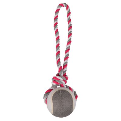 Flamingo Hundespielzeug Jim Ziehtau Tennisball Baumwolle rot/weiß
