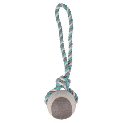 Flamingo Hundespielzeug Jim Ziehtau Tennisball Baumwolle mint/weiß