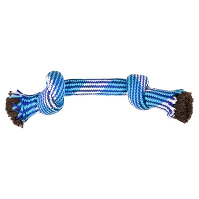 Flamingo Hundespielzeug Joe Seil mit 2 Knoten Baumwolle blau/weiß