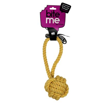 Europet Bernina Hundespielzeug Ball mit Schlaufe „are you knots“ gelb