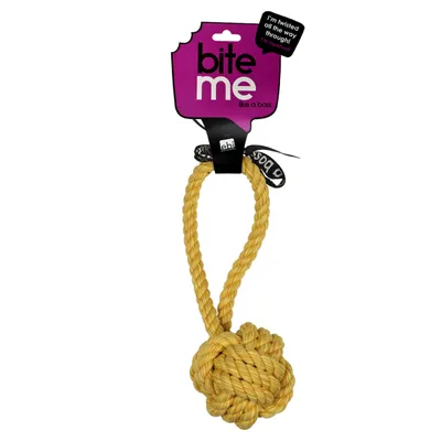 Europet Bernina Hundespielzeug Ball mit Schlaufe „are you knots“ gelb Europet Bernina Hundespielzeug Ball mit Schlaufe „are you knots“ gelb