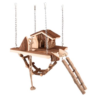 Flamingo Nagerspielzeug Hängebrücke + Haus aus Holz Milly