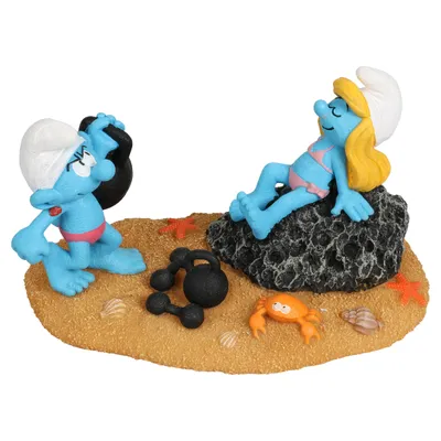 Aqua Della Aquariendekoration Schlümpfe Strand mit Schlumpfine & Aqua Della Aquariendekoration Schlümpfe Strand mit Schlumpfine &