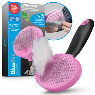 BluePet Hundebürste & Katzenbürste, Selbstreinigende Bürste für Langhaar