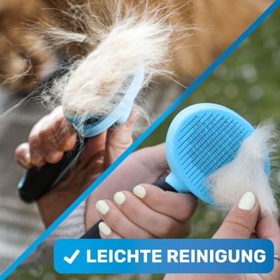 BluePet Hundebürste & Katzenbürste, Selbstreinigende Bürste für Langhaar