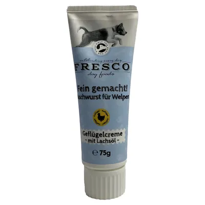 FRESCO Fein gemacht! Geflügelcreme für Welpen mit Lachsöl 75 g FRESCO Fein gemacht! Geflügelcreme für Welpen mit Lachsöl 75 g