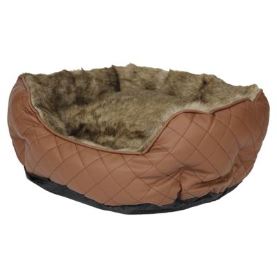 Pettimania Hundebett rund Leder mit Fellbezug braun