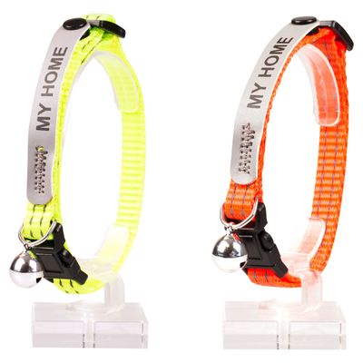 Duvo+ Reflektierendes Katzenhalsband mit Adresse neonfarben