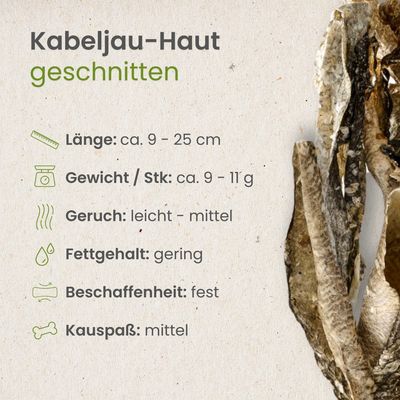 Kauartikel.com Kabeljau-Haut, geschnitten