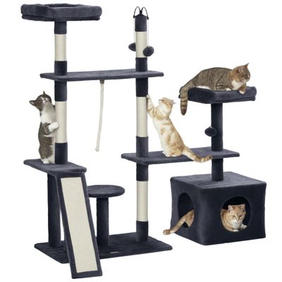 PawHut Árbol para Gato 124.5x40x134 cm Gris Oscuro