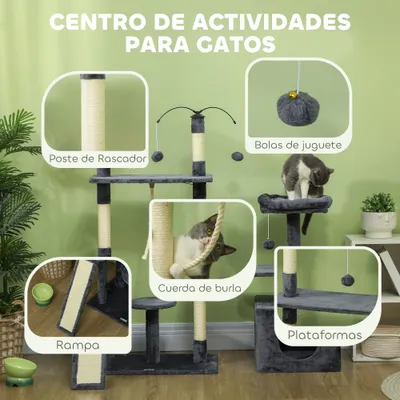 PawHut Árbol para Gato 124.5x40x134 cm Gris Oscuro