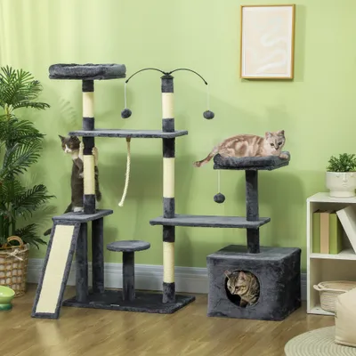 PawHut Árbol para Gato 124.5x40x134 cm Gris Oscuro