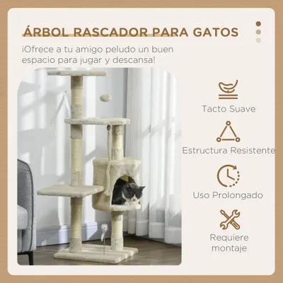 PawHut Árbol para Gato 40x40x116 cm Beige