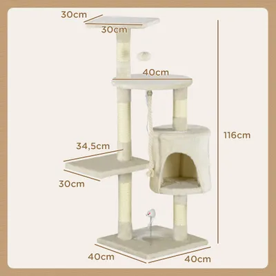 PawHut Árbol para Gato 40x40x116 cm Beige