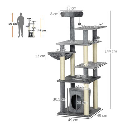 PawHut Árbol para Gato 49x49x144 cm Gris