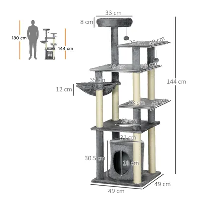 PawHut Árbol para Gato 49x49x144 cm Gris