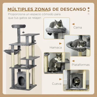 PawHut Árbol para Gato 49x49x144 cm Gris