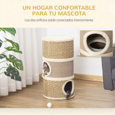 PawHut Barril Rascador para Gato 37.5x37.5x70 cm Caqui