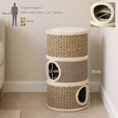 PawHut Barril Rascador para Gato 37.5x37.5x70 cm Caqui