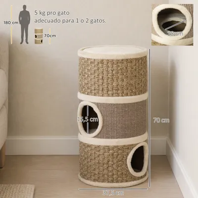 PawHut Barril Rascador para Gato 37.5x37.5x70 cm Caqui PawHut Barril Rascador para Gato 37.5x37.5x70 cm Caqui