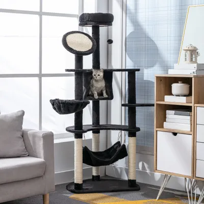 PawHut Árbol para Gato 64.5x50.5x153 cm Gris Oscuro PawHut Árbol para Gato 64.5x50.5x153 cm Gris Oscuro