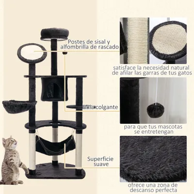 PawHut Árbol para Gato 64.5x50.5x153 cm Gris Oscuro PawHut Árbol para Gato 64.5x50.5x153 cm Gris Oscuro