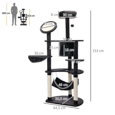 PawHut Árbol para Gato 64.5x50.5x153 cm Gris Oscuro