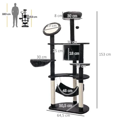 PawHut Árbol para Gato 64.5x50.5x153 cm Gris Oscuro PawHut Árbol para Gato 64.5x50.5x153 cm Gris Oscuro