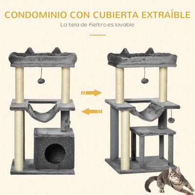 PawHut Árbol para Gatos 48x48x90 cm Gris